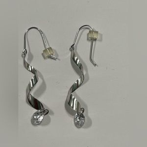 14k White GOLD Minimalist Spiral  Long Dangle Earrings
